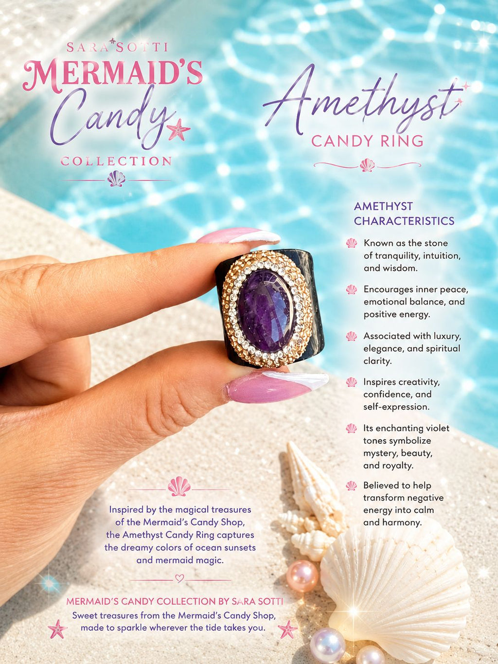 'Mermaid's Candy' Natural Amethyst Cocktail Ring