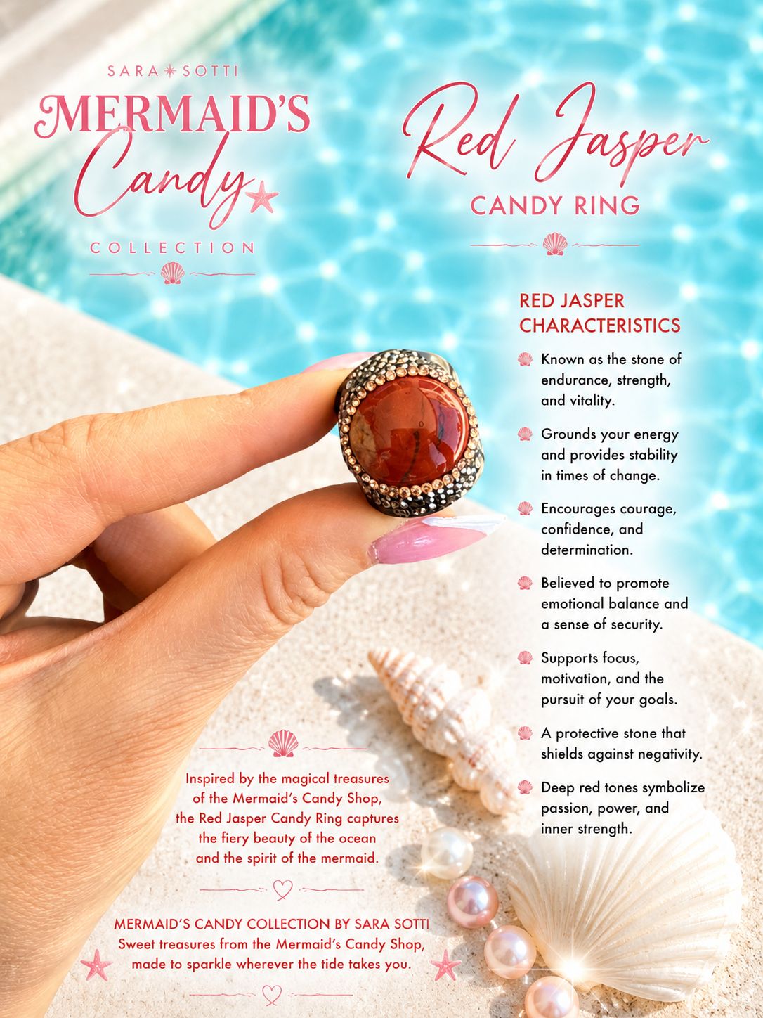 'Mermaid's Candy' Natural Red Jasper Cocktail Ring