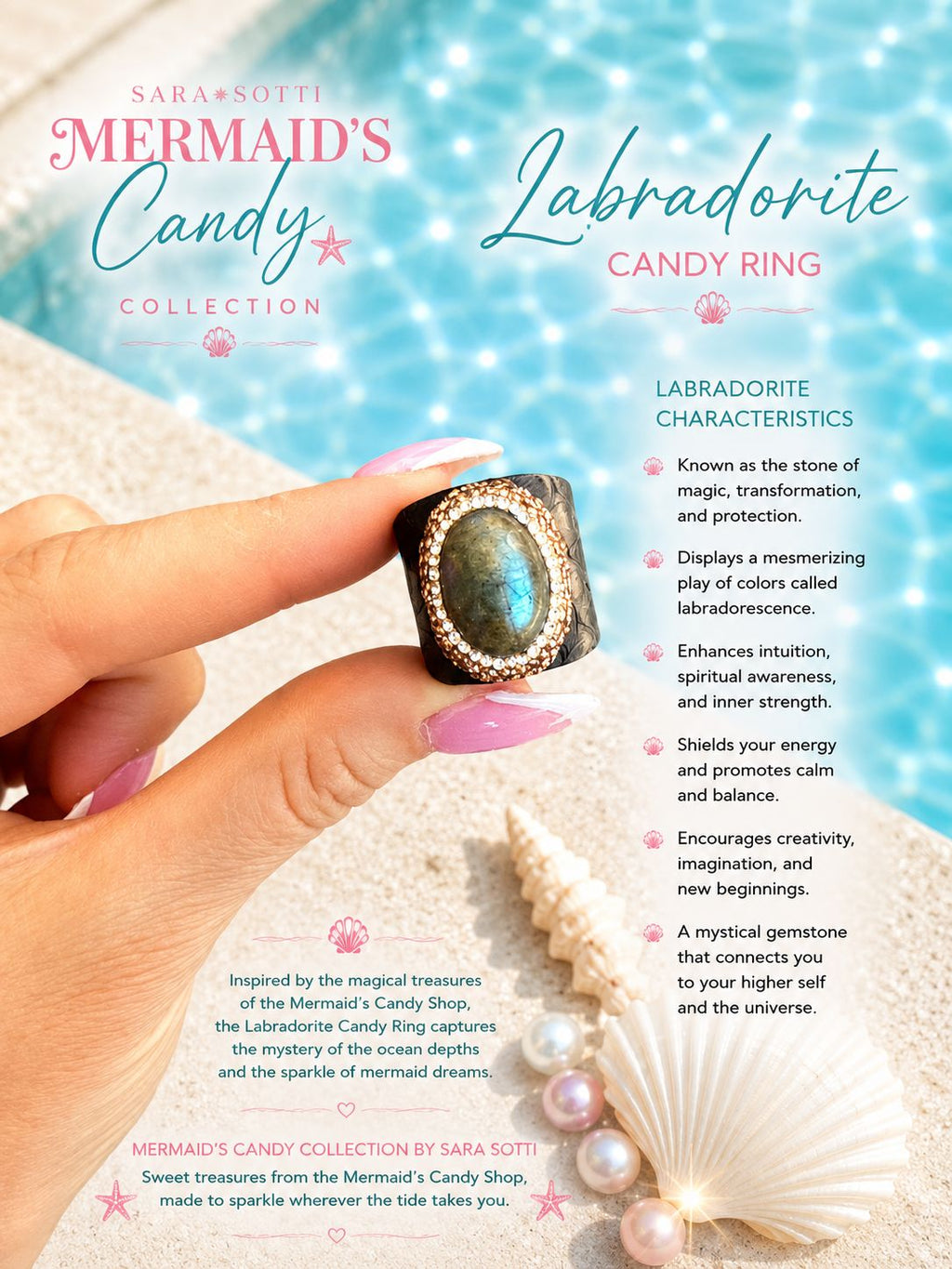 'Mermaid's Candy' Natural Labradorite On Leather Cocktail Ring