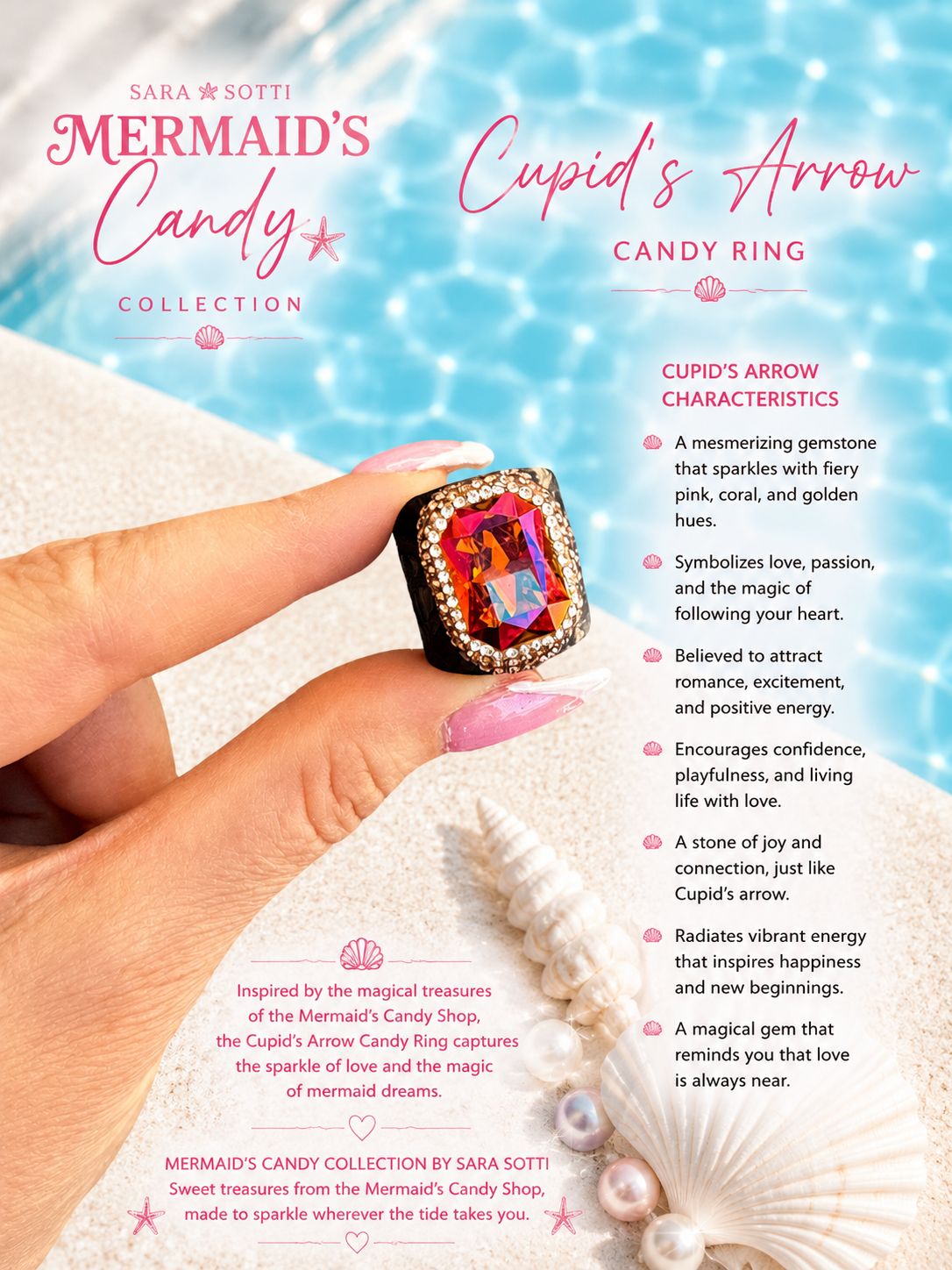 'Mermaid's Candy' Cupid's Arrow Rhinestone Leather Cocktail Ring