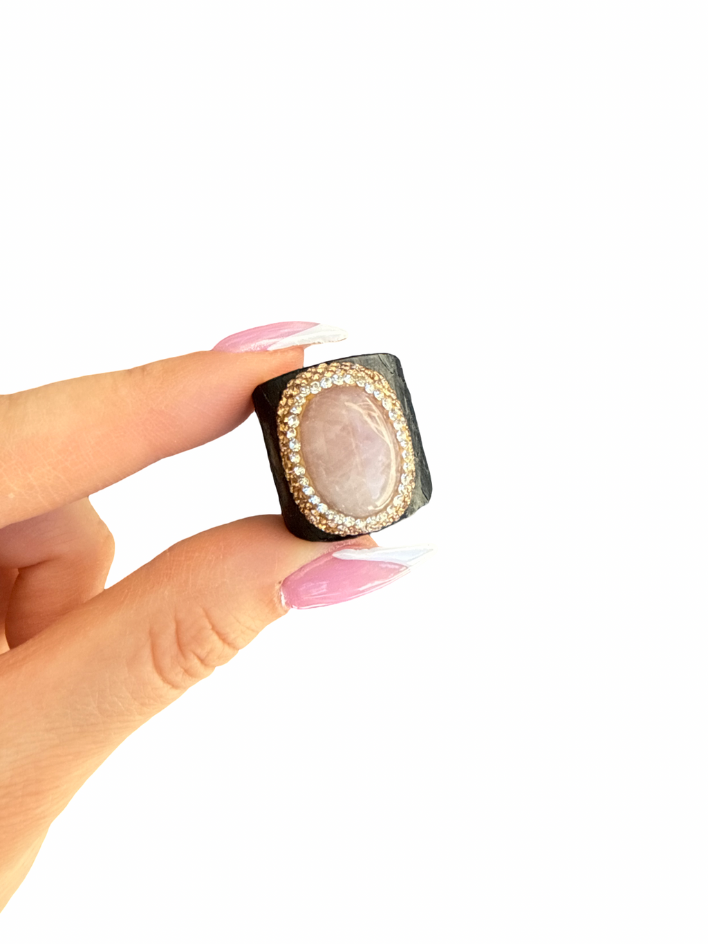 'Mermaid's Candy' Rose Quartz Adjustable Cocktail Ring