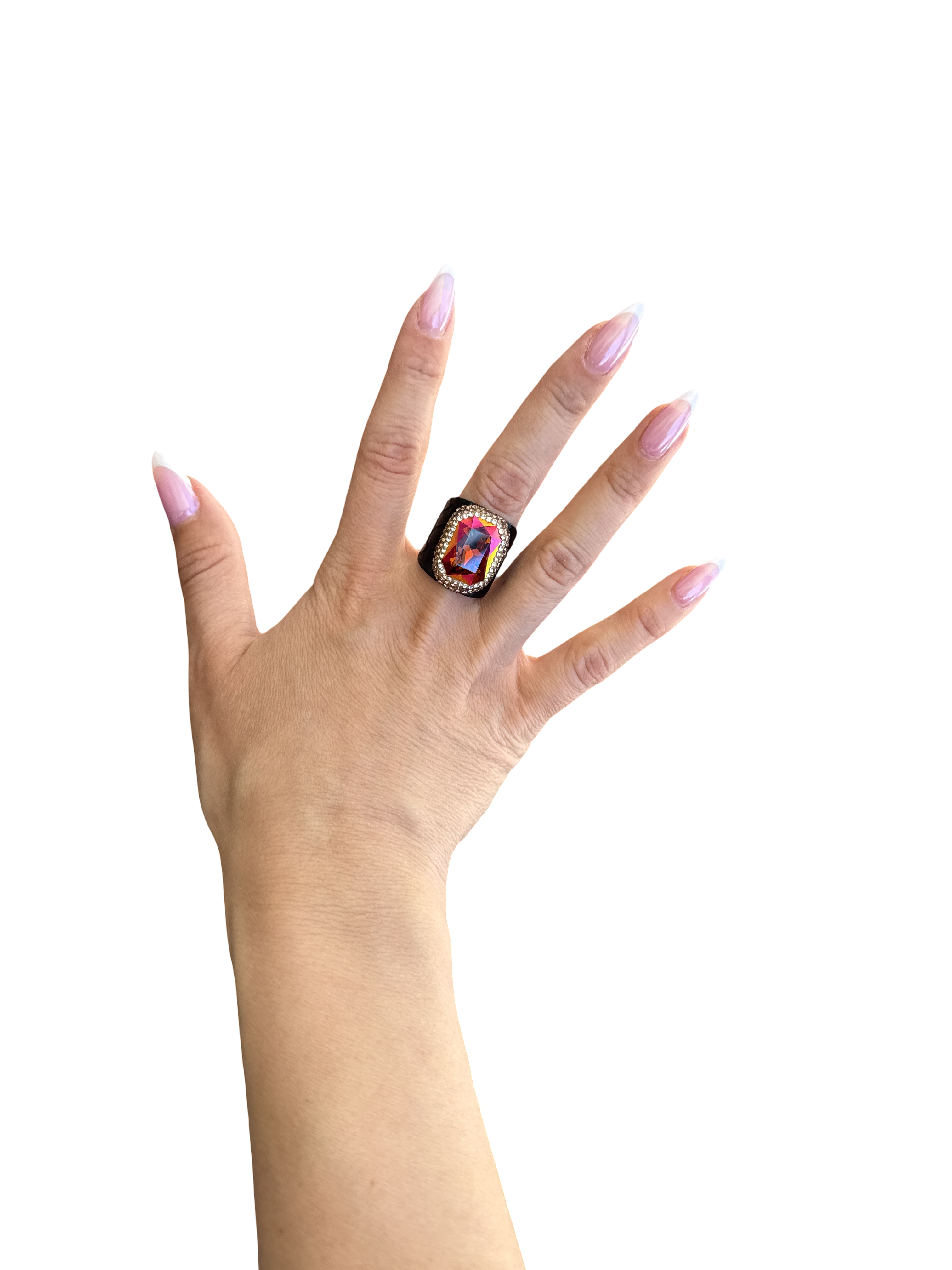 'Mermaid's Candy' Cupid's Arrow Rhinestone Leather Cocktail Ring