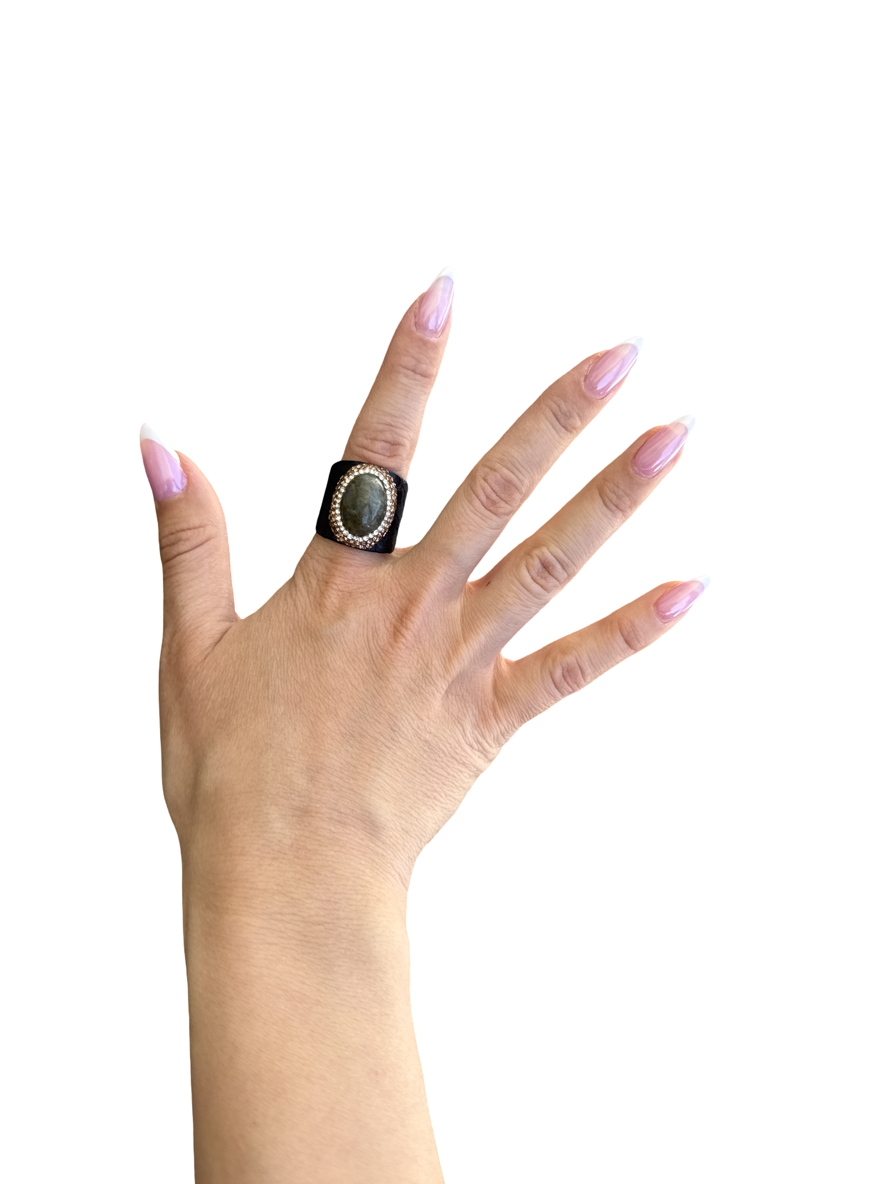 'Mermaid's Candy' Natural Labradorite On Leather Cocktail Ring