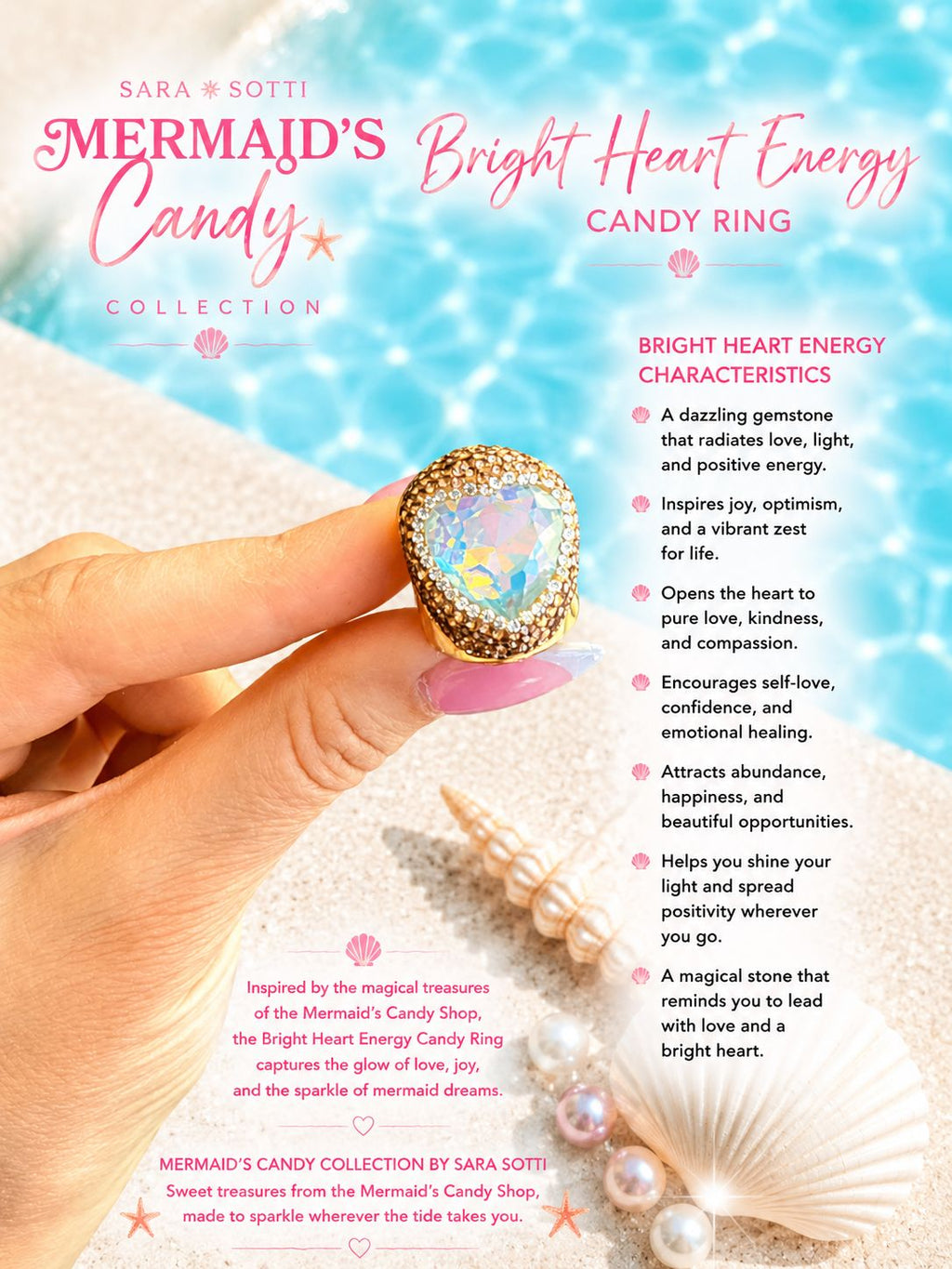 'Mermaid's Candy' Bright Heart Energy Cocktail Ring