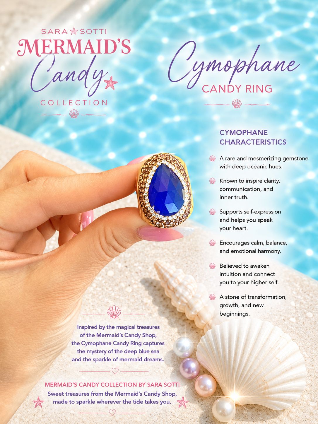 'Mermaid's Candy' Natural Cymophane Cocktail Ring