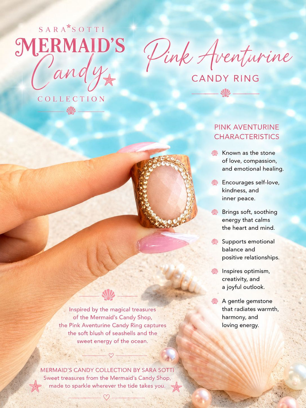 'Mermaid's Candy' Pink Aventurine Leather Cocktail Ring